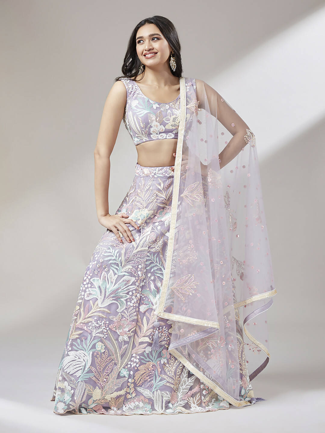 House of Panchhi Muave Net Sequinse Work Lehenga & Blouse with Dupatta - Distacart