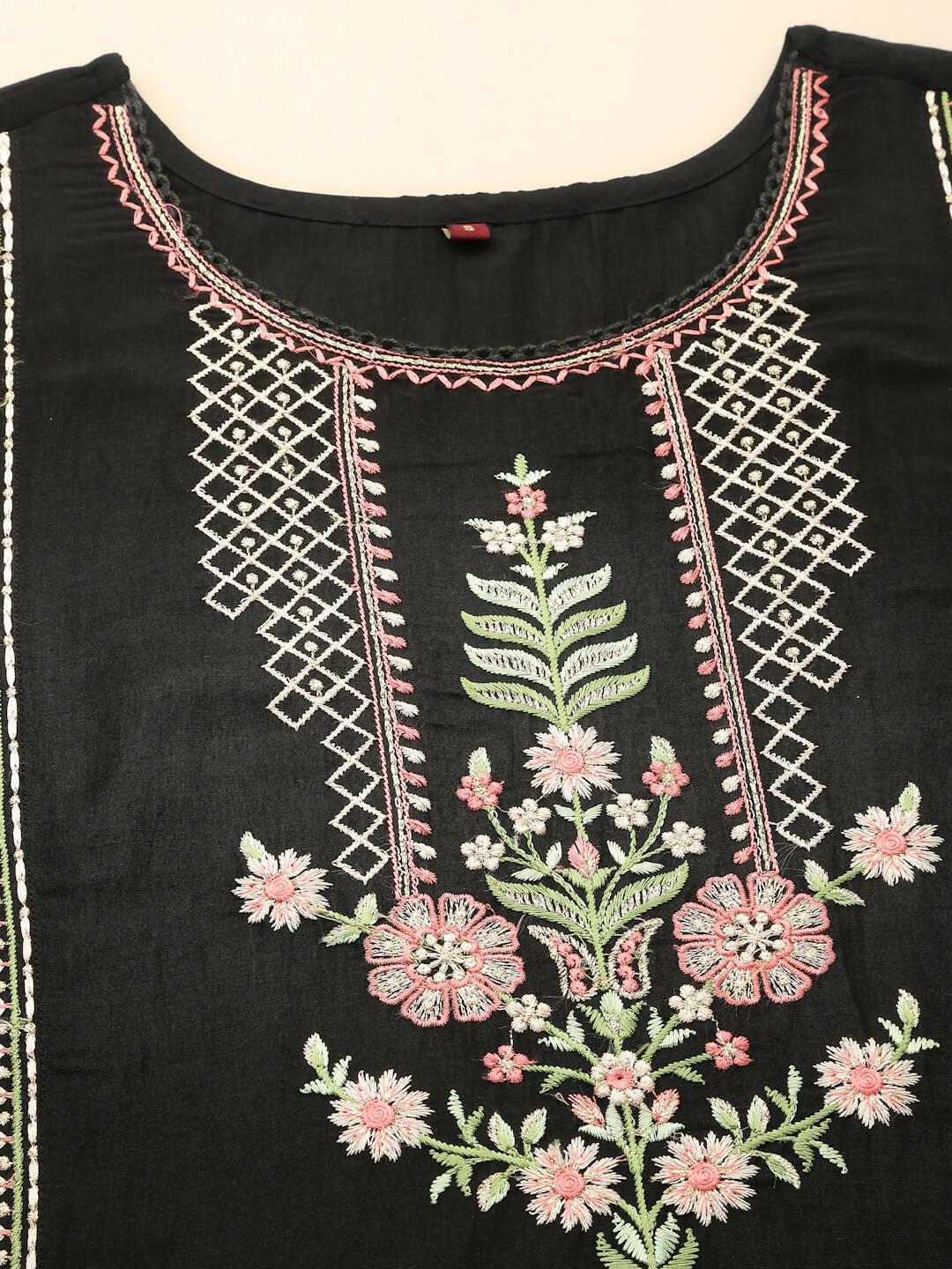 Black Embroidered Chinon Straight Kurta With Trouser & Dupatta - Salimar - Distacart