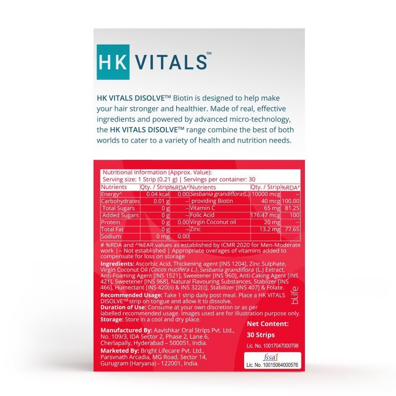 HK Vitals Disolve Biotin Strips - Mango Flavour - Distacart