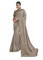 Thumbnail for Beige Silk Georgette Embroidered Border Saree With Blouse Piece - Norita Avyaan - Distacart