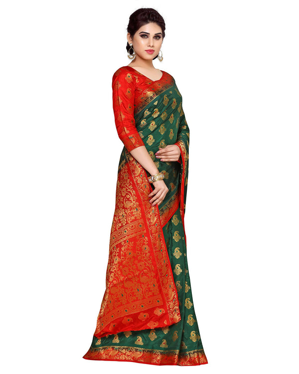 Mimosa Women's Green Kanchipuram Art Silk Saree - Distacart
