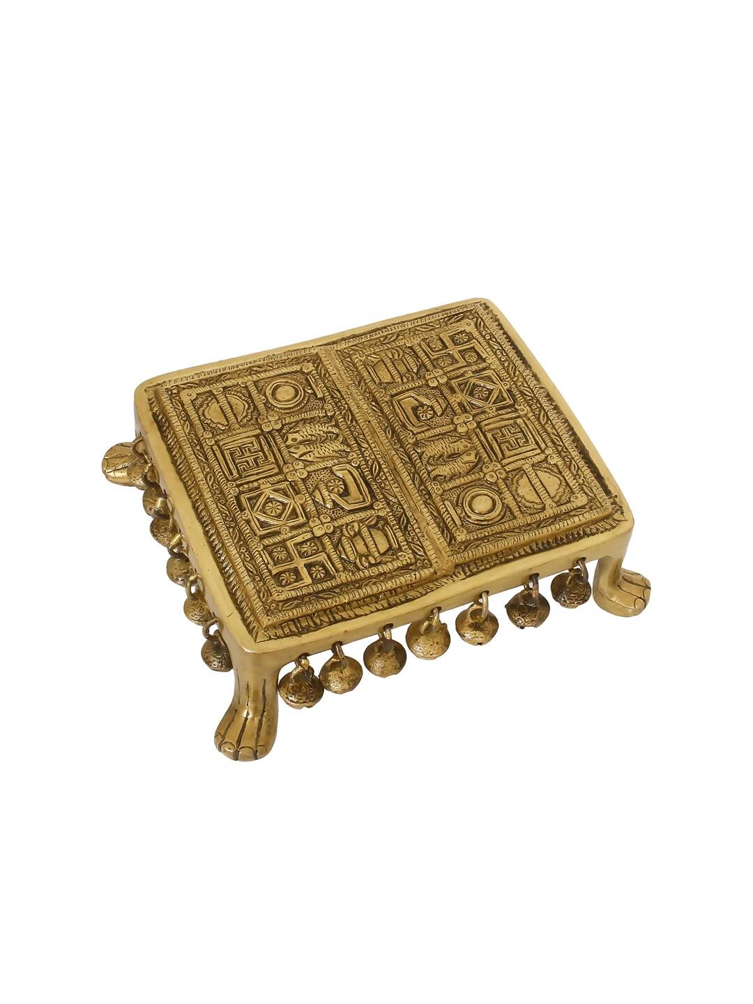 eCraftIndia Gold-Toned Handcrafted Brass Traditional Pooja Chowki With Bells - Distacart