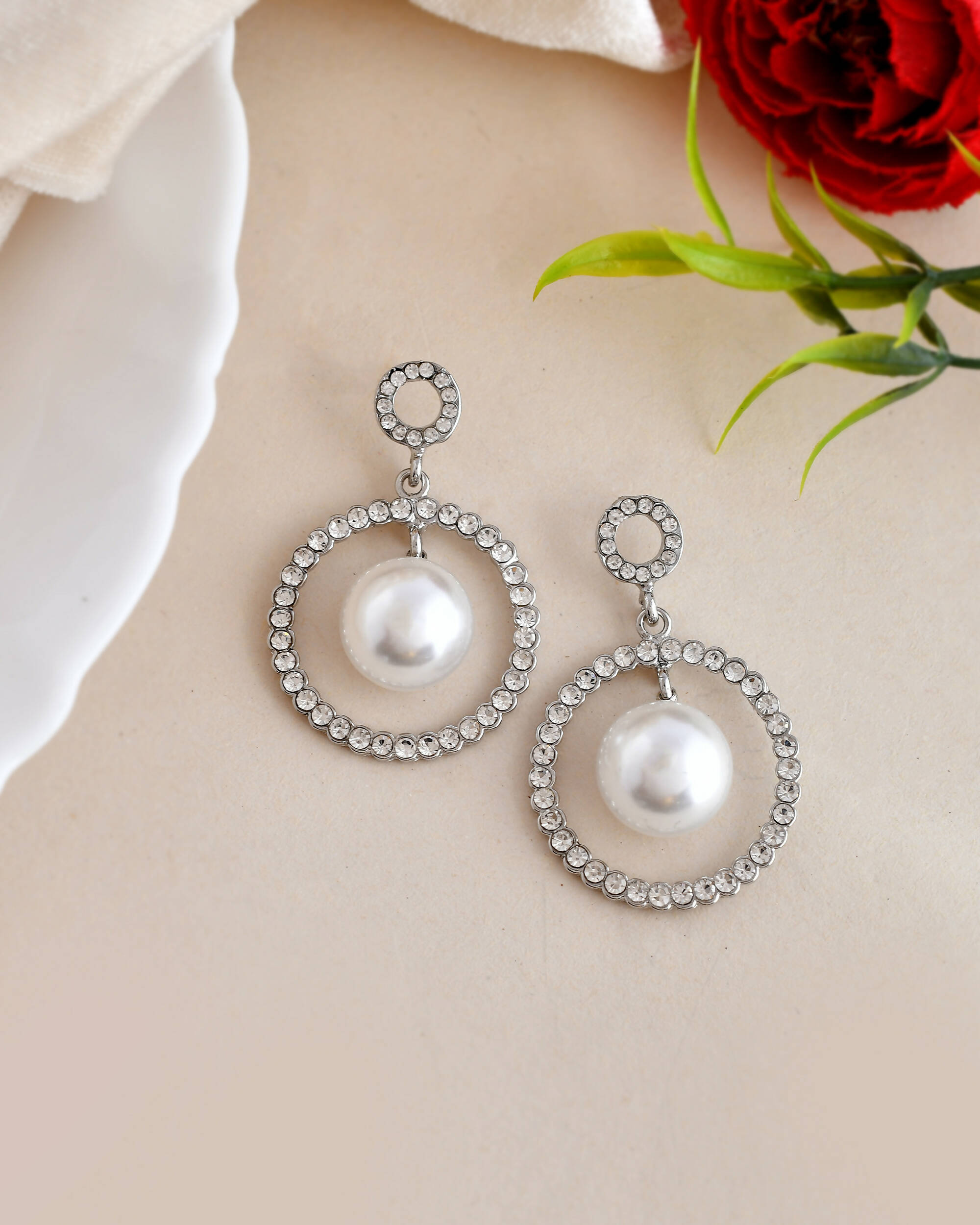 VOJ Women Sliver-Plated Pearl Stainless Steel Circular Studs Earrings - Distacart