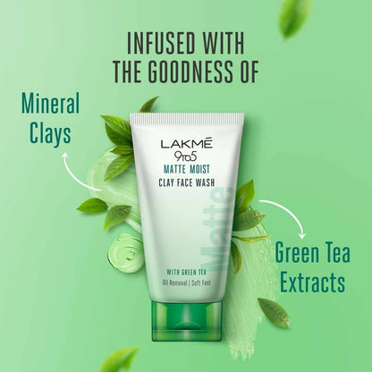 Lakme 9to5 Matte Moist Clay Facewash With Green Tea - Distacart