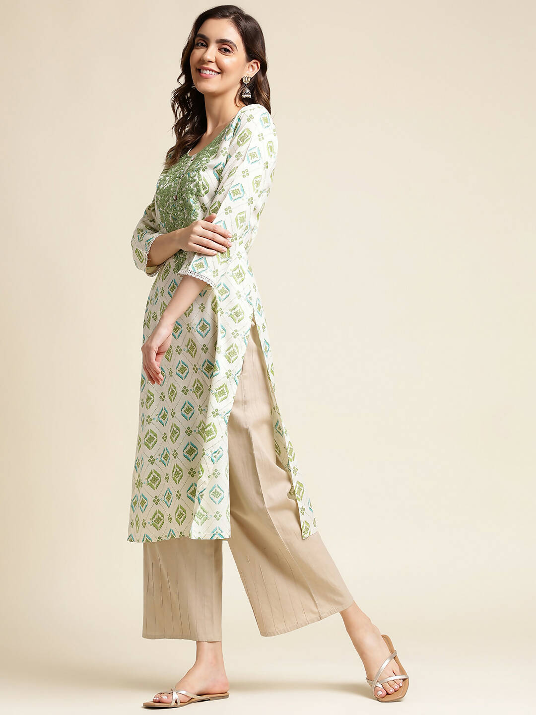 Green Poly Rayon Aztec Printed Straight Fit Kurta - Prasuti - Distacart