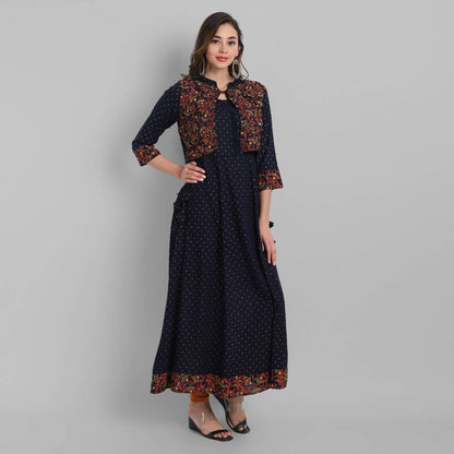 Juniper Women's Navy Rayon Printed Flared Dress - Distacart