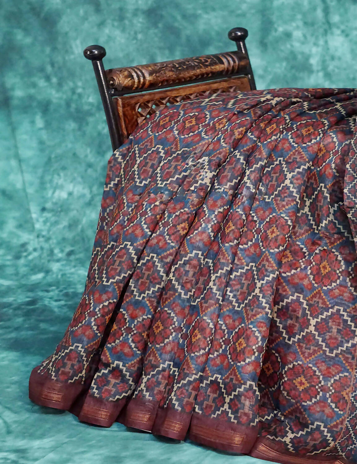 Shades Of Dark Rust Geomatrical Design Semi Chanderi Saree By Gayathri Reddy Designer Studio - Distacart