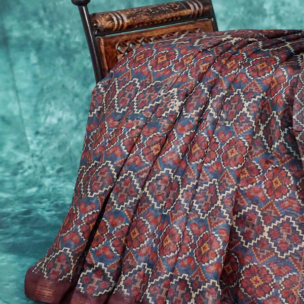 Shades Of Dark Rust Geomatrical Design Semi Chanderi Saree By Gayathri Reddy Designer Studio - Distacart