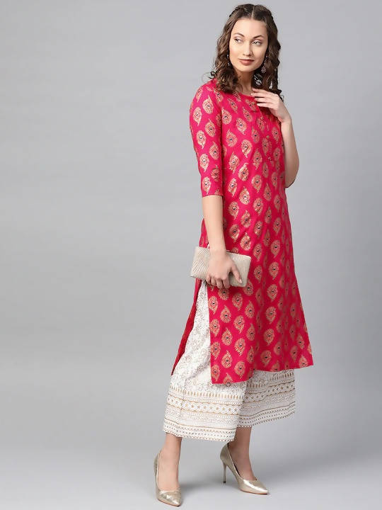 Anubhutee Pink & Golden Printed Straight Kurta - Distacart