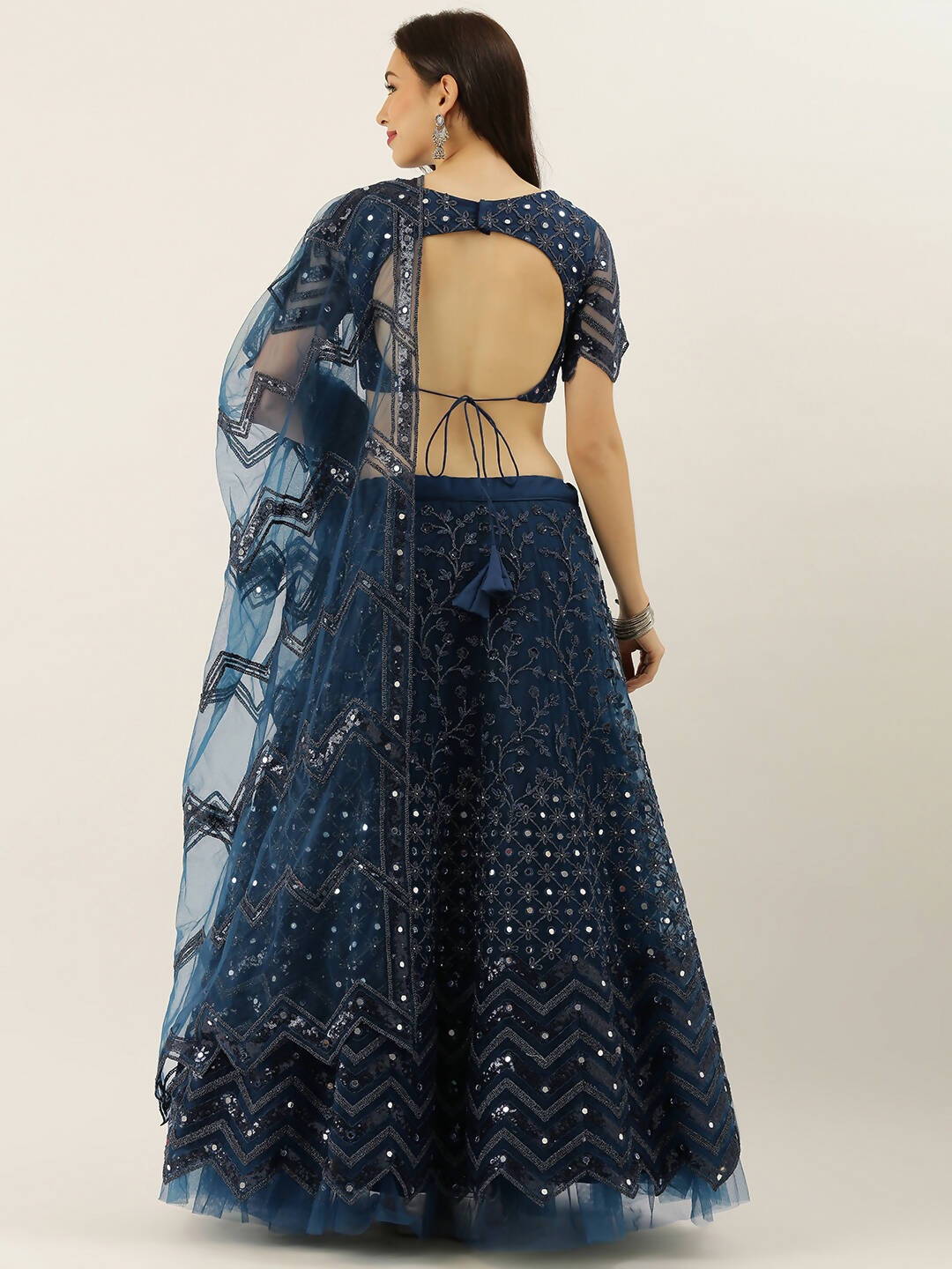 House of Panchhi Navy Blue Net Semi Stitched Coding, Sequins and Mirror work Lehenga Choli - Distacart