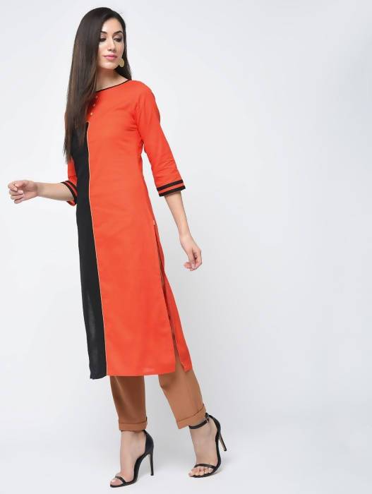 Aniyah Cotton Block Orange Straight Kurta (AN-124K)