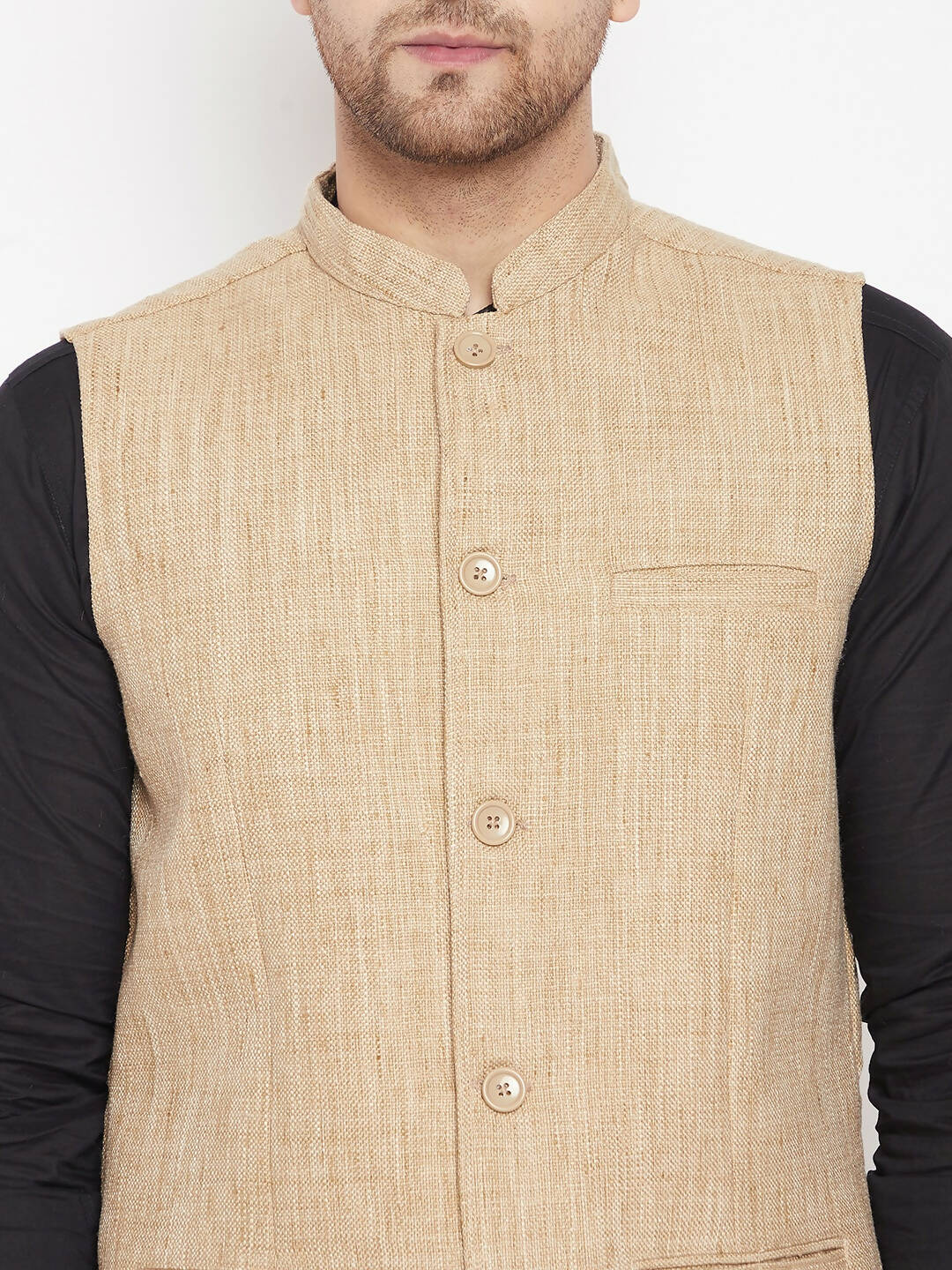 Even Apparels Beige Linen Men Woven Nehru Jacket LN719 - Distacart