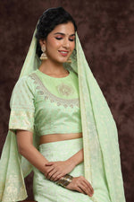 Thumbnail for Juniper Women Mint Shantoon Embroidered Flared Lehenga Choli Sets - Distacart