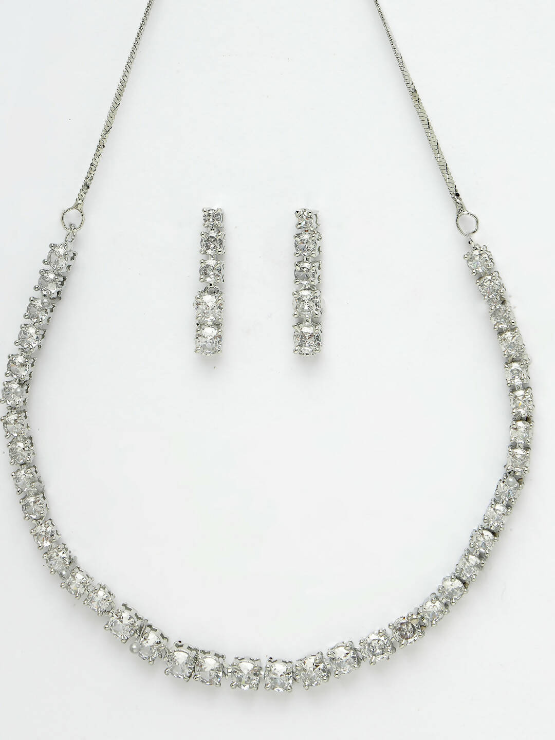 NVR Women Silver Plated Cz Stone Handcrafted Jewellery Set - Distacart