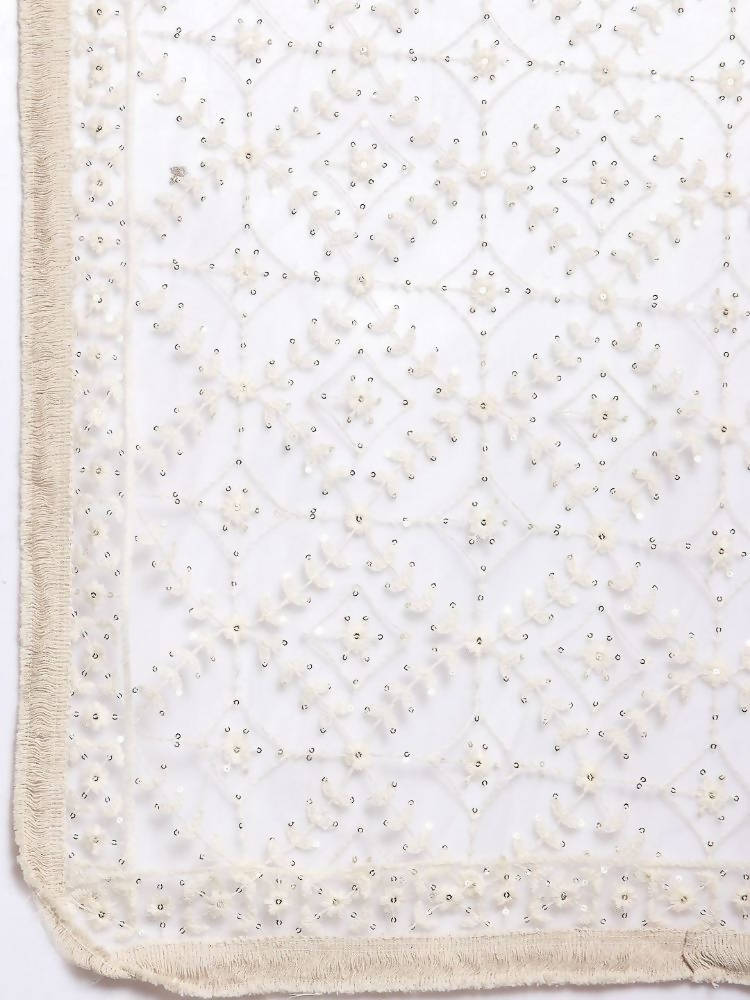 Myshka Women's White Net Solid Casual Dupatta