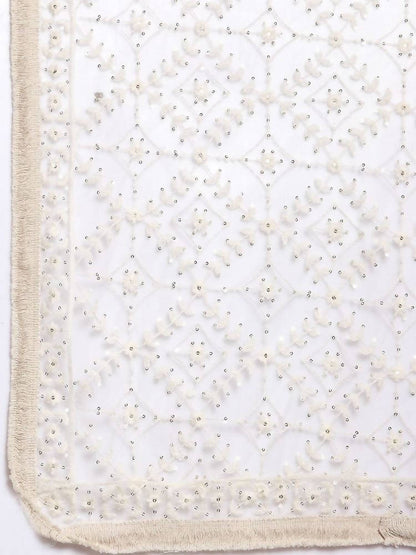 Myshka Women's White Net Solid Casual Dupatta