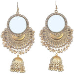 Thumbnail for Gold Color Half Moon Style Mirror Jhumka Earrings