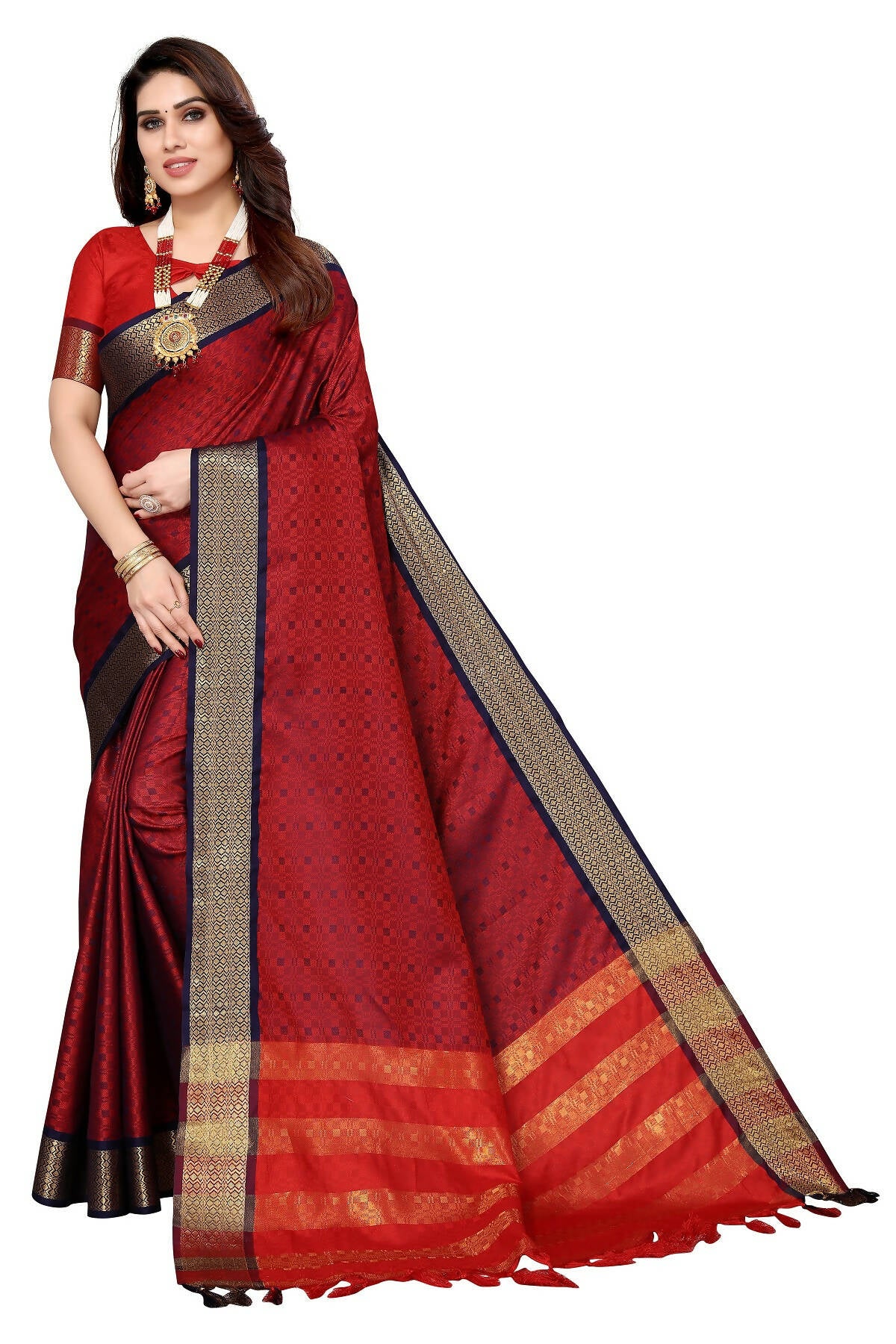 Vamika Weaving Maroon Cotton Silk Saree - Distacart