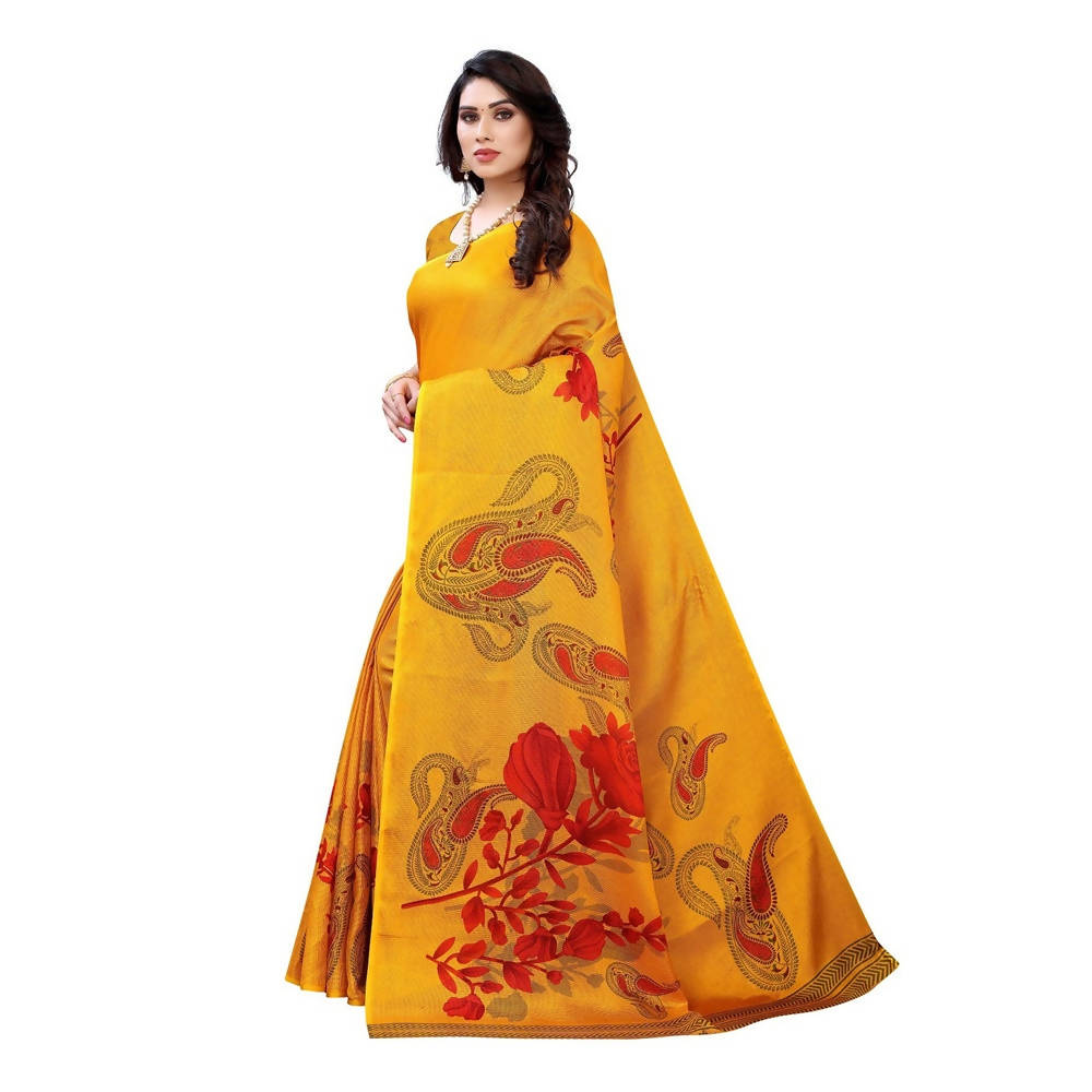 Vamika Printed Jute Silk Yellow Saree