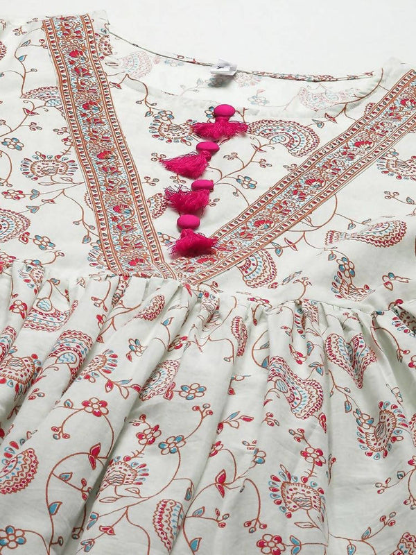 Yufta Off White Floral Ethnic Maxi Dress