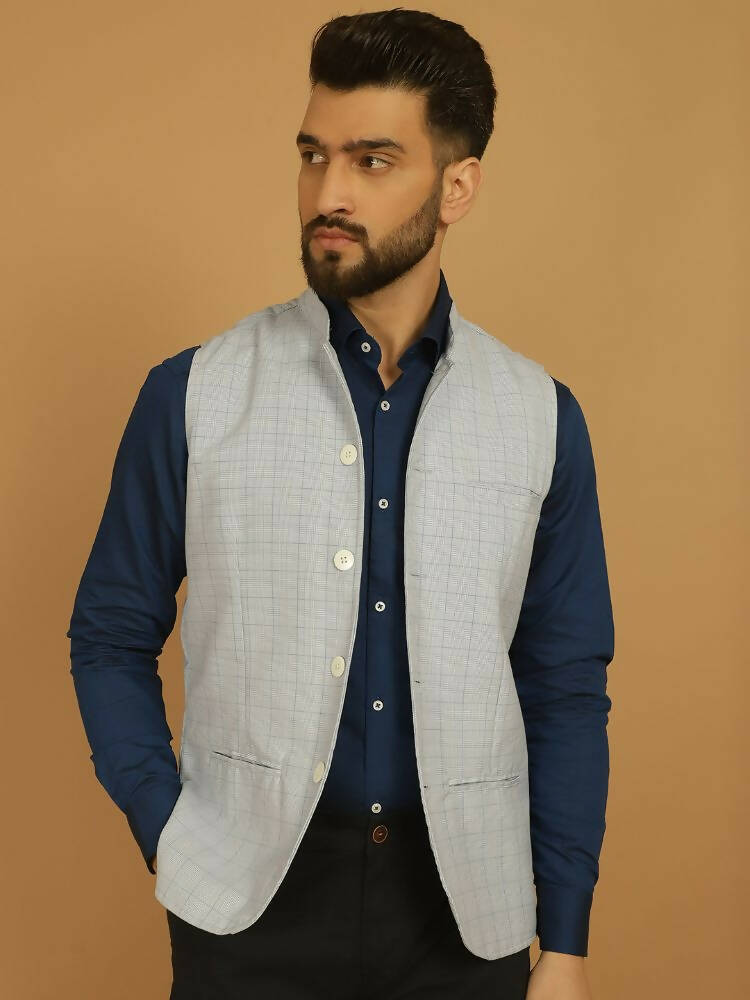 Even Apparels Nehru Jacket With Welt Pockets - Blue - Distacart