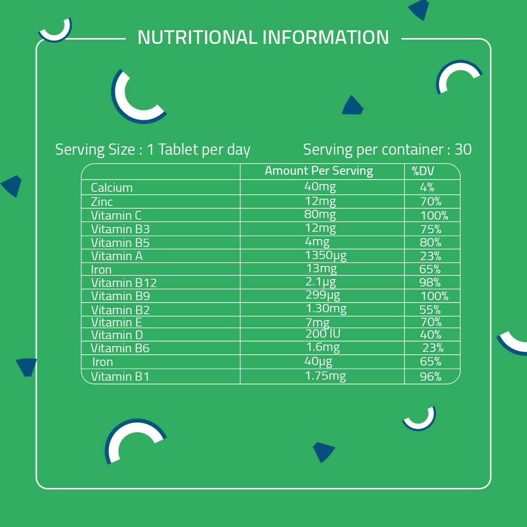 Laurik Multivitamin Supplements For Women | Vitamin A, C, D ,E With B Vitamins, Iron, Zinc And Calcium Tablets - Distacart