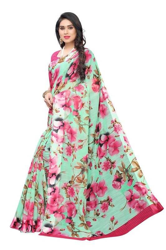 Vamika Green Linen Satin Border Saree (SONAKSHI 12 GREEN)