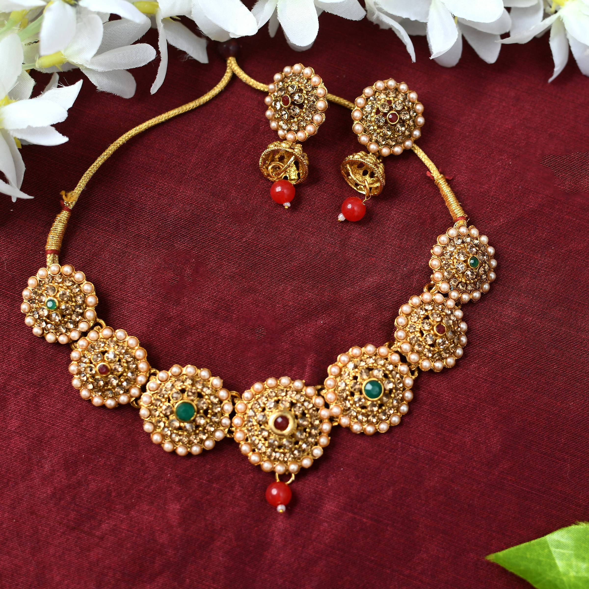 Mominos Fashion Johar Kamal Gold-Plated Brass Finish Kundan Choker For Women (Golden) - Distacart