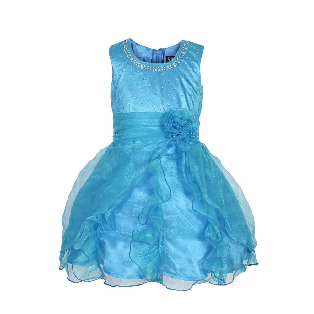 Asmaani Baby Girl's Sky Blue Satin Knee Length Frock (AS-DRESS_22142) - Distacart