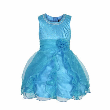 Asmaani Baby Girl's Sky Blue Satin Knee Length Frock (AS-DRESS_22142) - Distacart