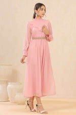 Thumbnail for Juniper Women Pink Chiffon Woven Design Flared Dress - Distacart