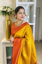 Thumbnail for DEIANA'S Beautiful Golden Jari with New Design Soft Lichi Silk Saree - Yellow - Distacart
