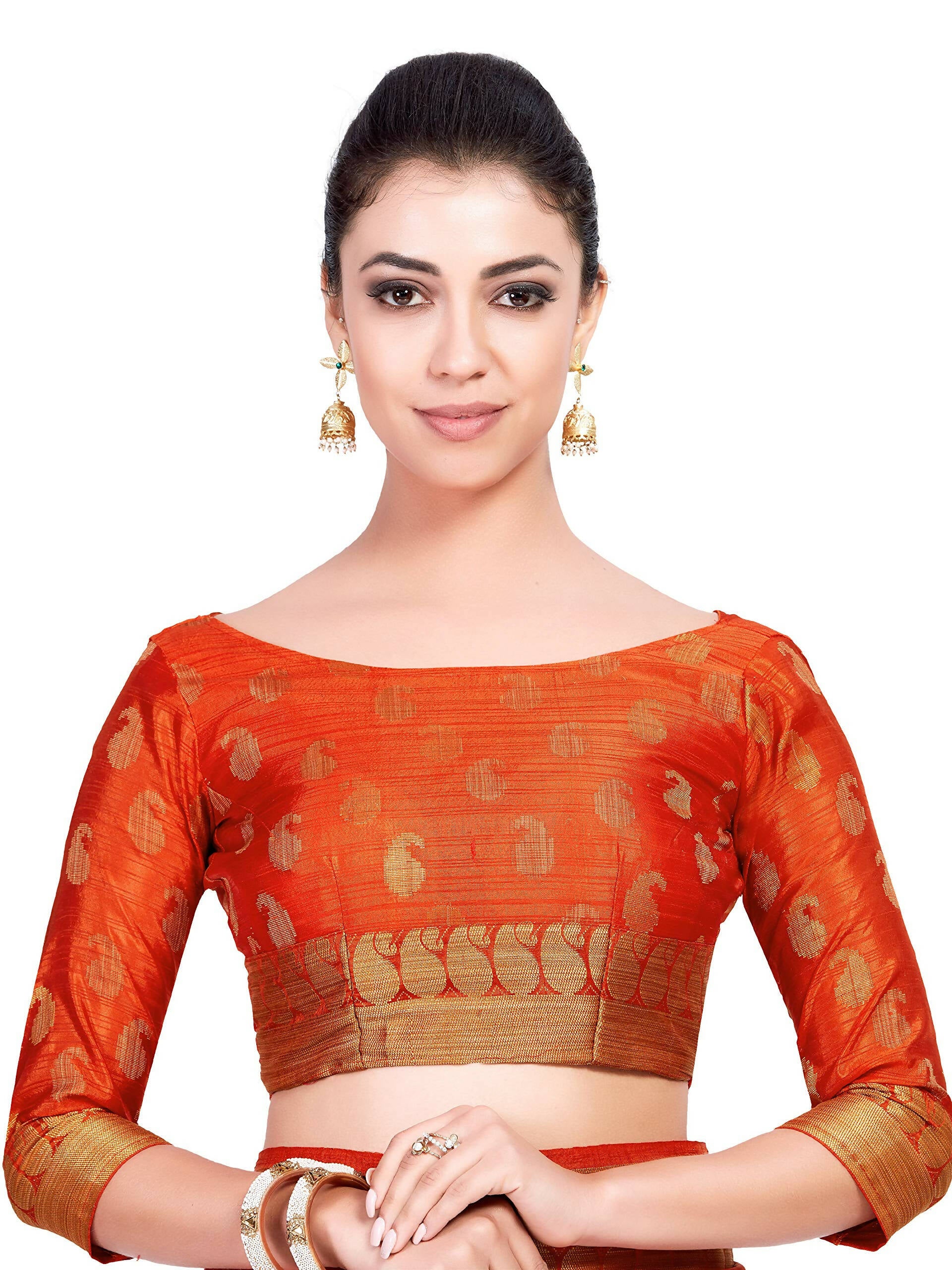 Mimosa Women's Kanchipuram Art Silk Orange Saree - Distacart