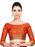 Thumbnail for Mimosa Women's Kanchipuram Art Silk Orange Saree - Distacart