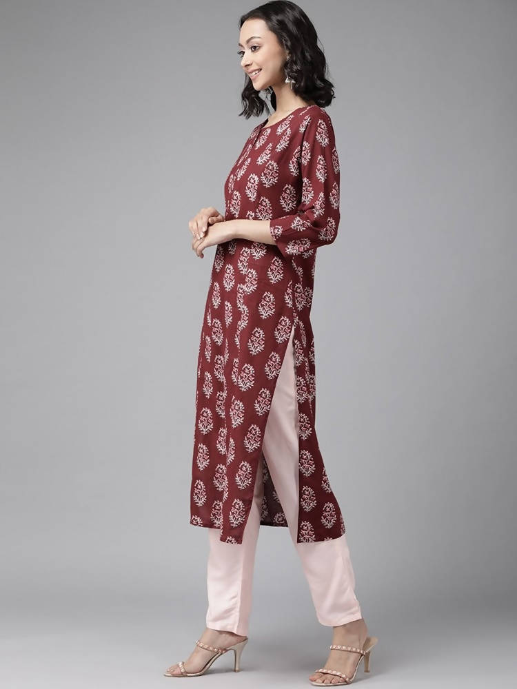 Yufta wine And beby pink Kurta And Palazzo Set
