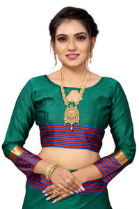 Thumbnail for Vamika Ethnic Fire Green Cotton Silk Saree - Distacart