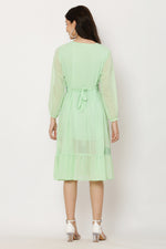 Thumbnail for PAVONINE Pista Color Georgette Fabric Lace Inserts Dress For Girls - Distacart