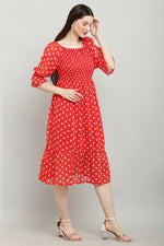 Thumbnail for PAVONINE Polka Dots Body Kansai Red Dress For Women - Distacart