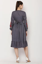 Thumbnail for PAVONINE Grey Color Flower Embroidery Dress For Women - Distacart
