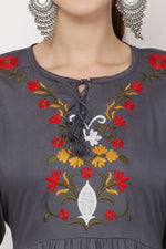 Thumbnail for PAVONINE Grey Color Flower Embroidery Dress For Women - Distacart