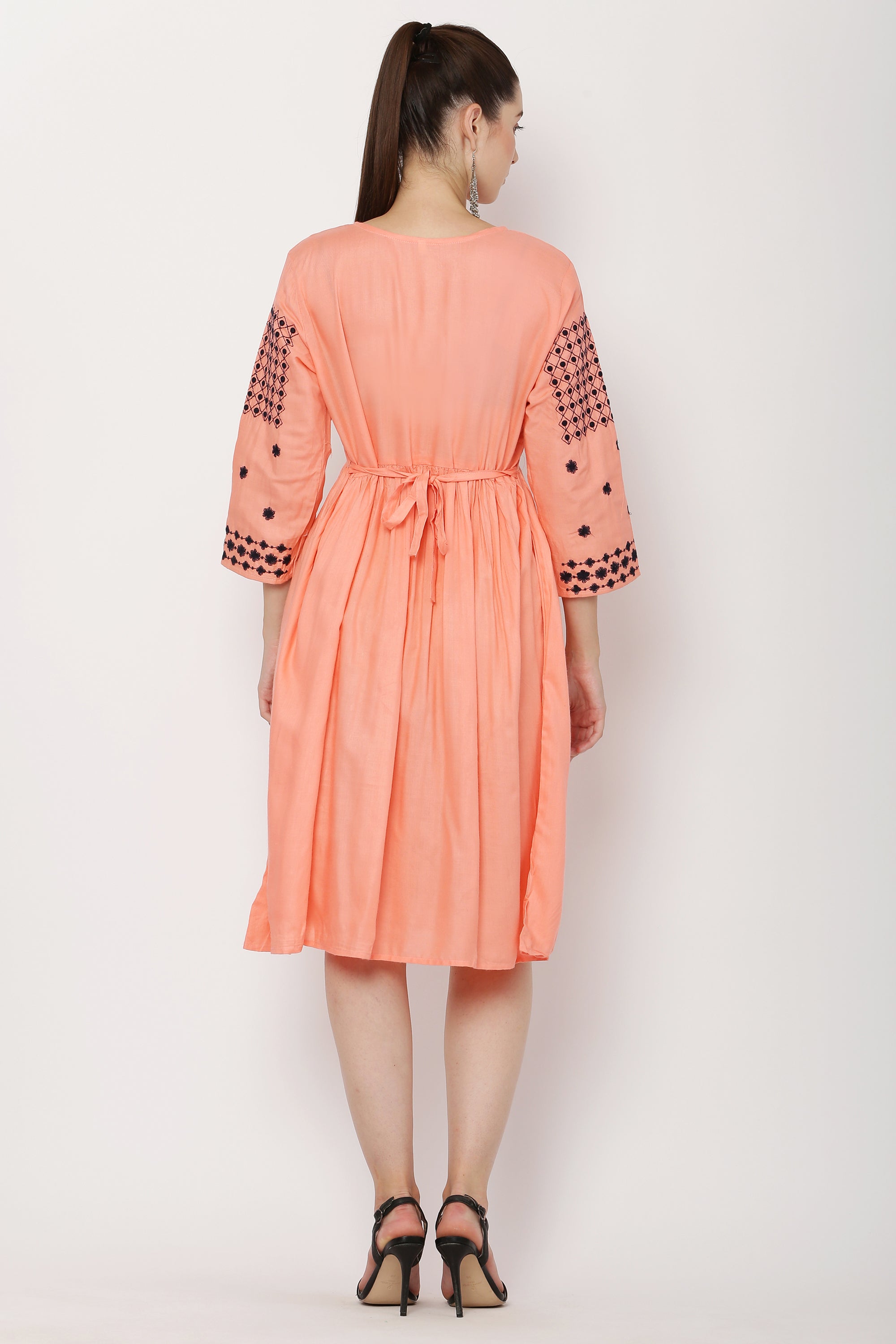 PAVONINE Gajri Color Polka Dots Embroidery Dress For Women - Distacart