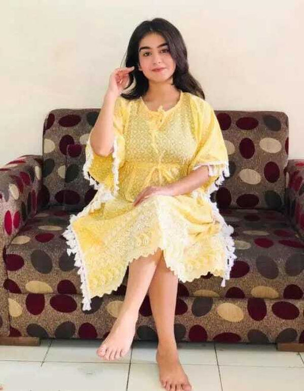 PAVONINE Yellow Color Embroidery Kaftan Dress For Women - Distacart