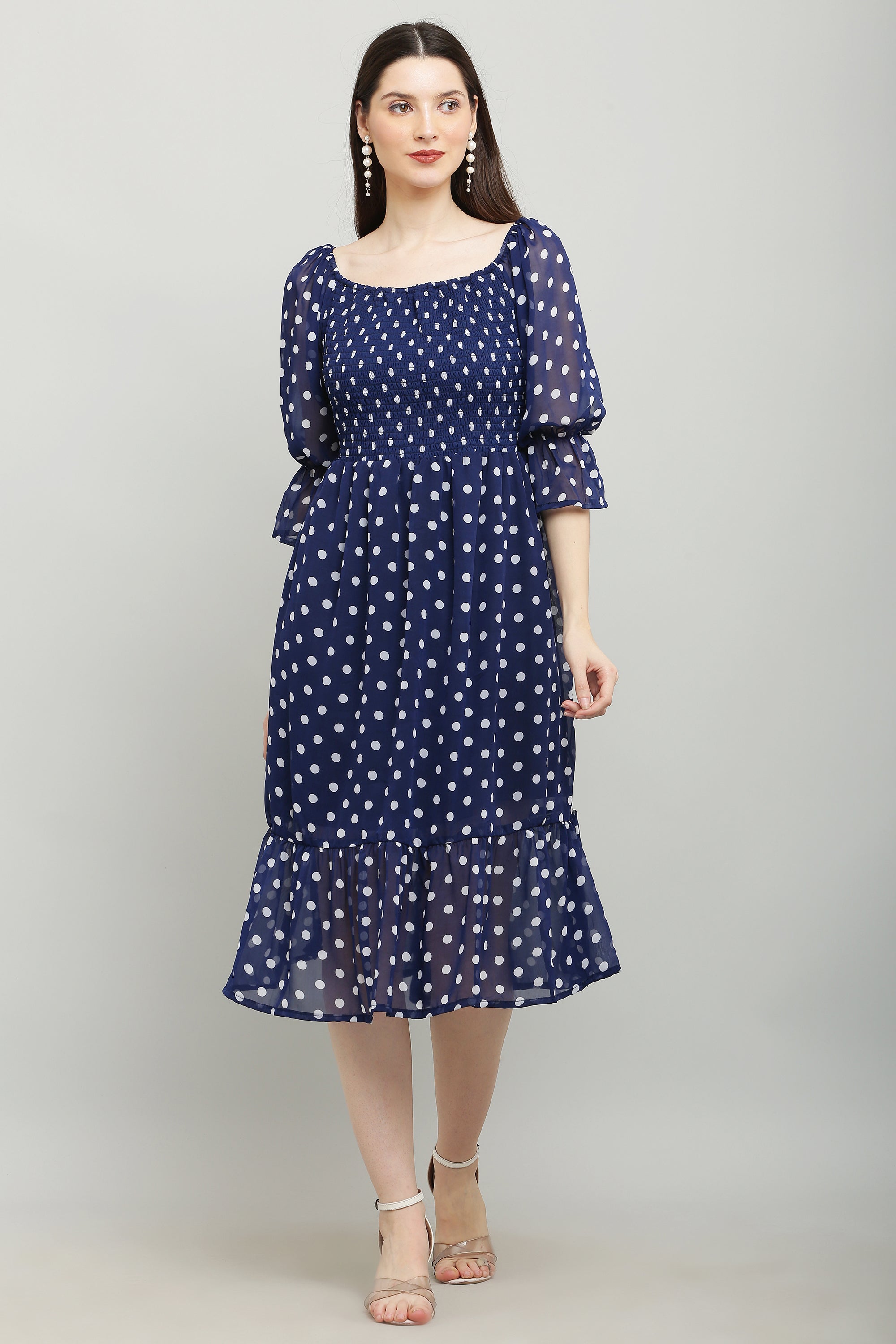 PAVONINE Polka Dots Body Kansai Navy Blue Dress For Women - Distacart