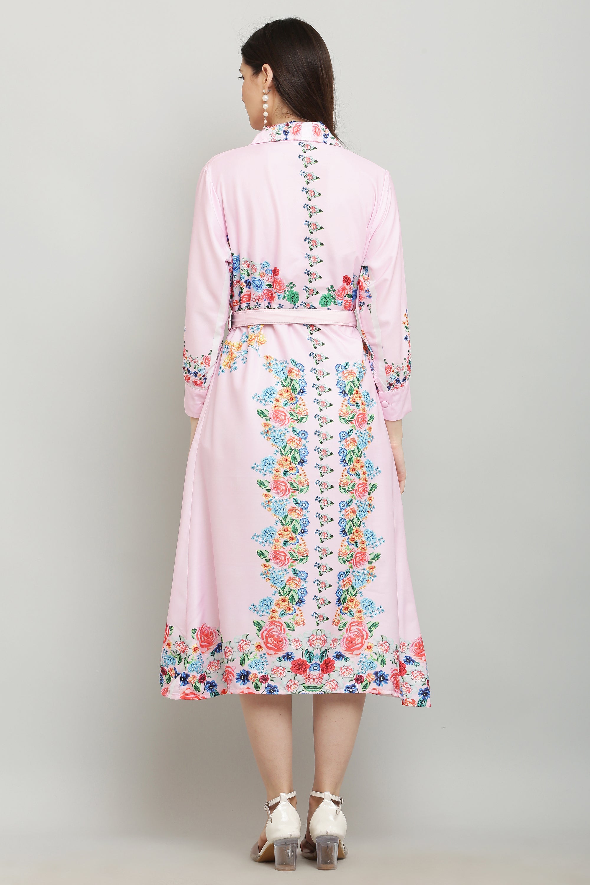 PAVONINE Cat Flower Digital Print Pink Color A-Line Dress For Women - Distacart