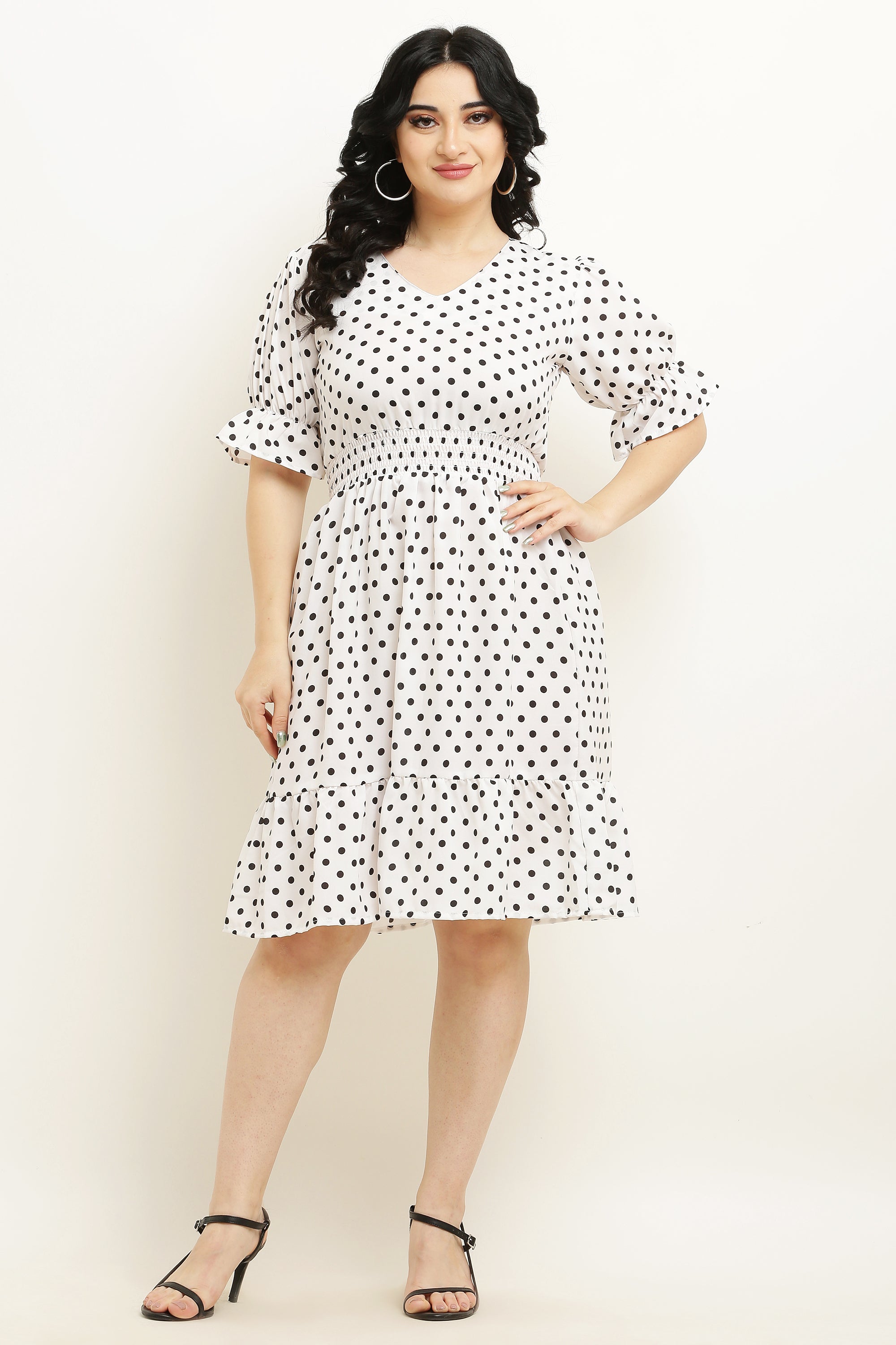PAVONINE Micro Dots Waist Kansai Crepe Fabric White Midi For Girls - Distacart