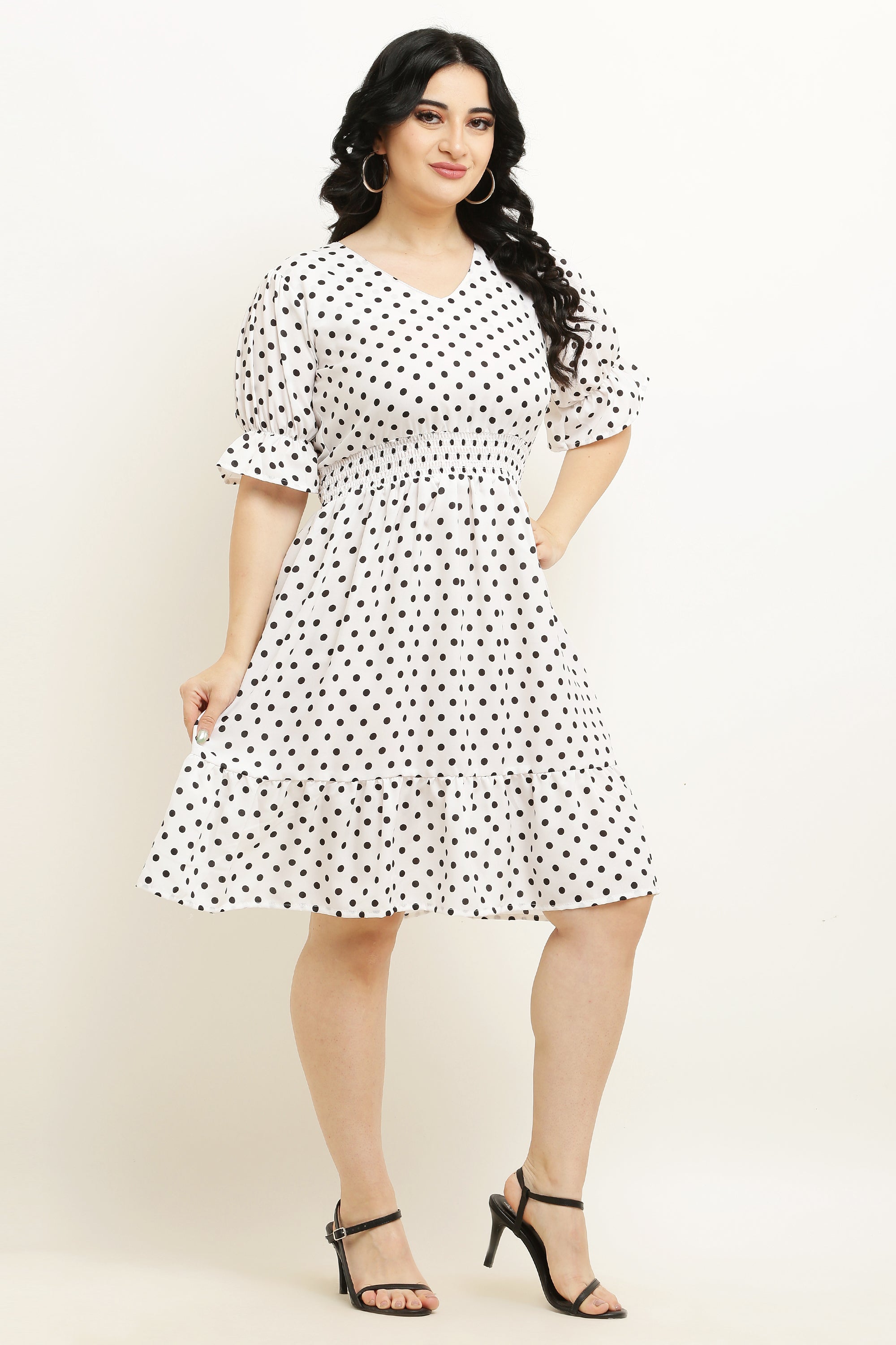 PAVONINE Micro Dots Waist Kansai Crepe Fabric White Midi For Girls - Distacart