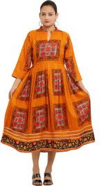 Thumbnail for PAVONINE Jaipuri Block Print Mustard Color Dress For Girls & Women - Distacart