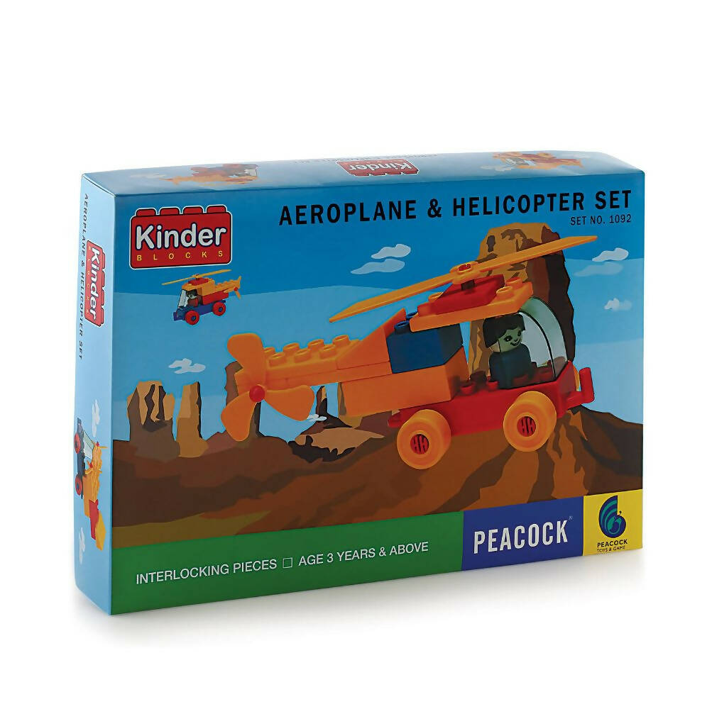 Peacock Learning & Educational Building Interlocking Blocks Set For Kids - Helicopter - Distacart