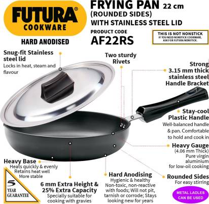 Hawkins Futura Hard Anodised Frying Pan 22 cm Diameter with Lid 1 L (AF22RS) - Distacart