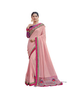 Thumbnail for Pink Colored Silk Georgette Embroidered Saree With Blouse - Norita Royal Adveka - Distacart